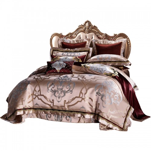 Luxury washed satin silk four-piece set 120  light luxury embroidered jacquard bedding sheet 220*240 Wedding bedding set