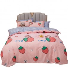 New arrivals high quality soft quilt sheet sets bedding set wholesale Twin pink strawberry printing girl bed set
