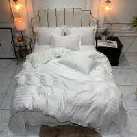 Factory direct Hospital bedsheets downed comforter sets luxury satin stripe bedding set 100% polyester fabric with good price