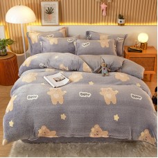 Thickened snow fleece warm four-piece double-sided fleece duvet cover children's cartoon flannel sheets  duvet cover beddiing