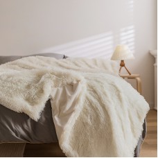 Top Sell Creamy White Medium Thick Artificial Wool Winter Blanket Double Large Soft Plush Warm Gift Decorative Blanket