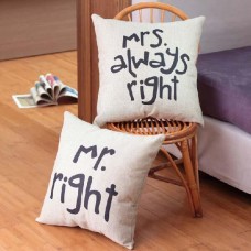 Mr Right Mrs Always Right Creative Signature Cotton Linen Pillow Cover Bed Sofa Car Pillowcase