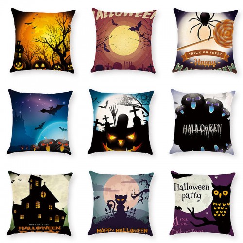 Halloween Terror Pumpkin Bat Owl Pattern Pillowcase Cotton Linen Throw Pillow Cushion Cover