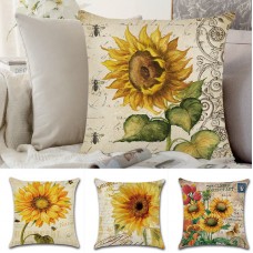18 X 18 Inches Sunflower Throw Pillow Case Green Cushion Cover Cotton Linen Decorative Pillows Covers