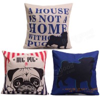 Cute Hug Pug Dog Throw Pillow Case Sofa Car Office Linen Cotton Cushion Cover