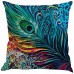 Linen Cushion Cover Peacock Feather Throw Pillow Case Home Sofa Cover