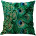 Linen Cushion Cover Peacock Feather Throw Pillow Case Home Sofa Cover