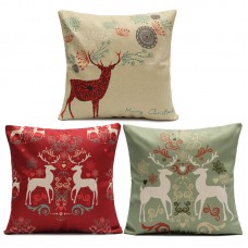 Vintage Christmas Series Deer Throw Pillow Case Linen Cotton Square Sofa Cushion Cover