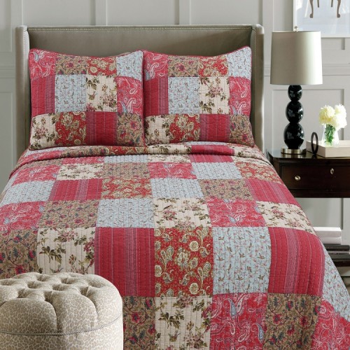 High quality soft breathable cotton 3pcs quilt set King Queen size quilted printed patchwork bedspread