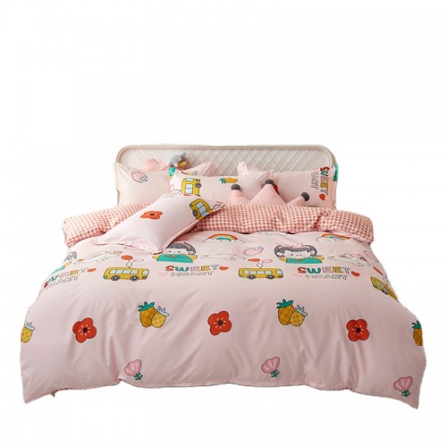Bed Skirts Set Floral Printed Bedding Sheet Bilateral Bed Skirt + 2 Pair Of Pillowcase 4 Bedsheets Bed Sheet Set 100% Cotton