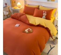 Amazon pure color brushed four-piece set  winter washed cotton warm color matching kit bedding set  adult