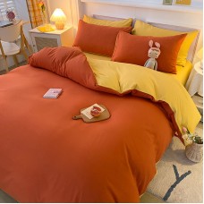 Amazon pure color brushed four-piece set  winter washed cotton warm color matching kit bedding set  adult