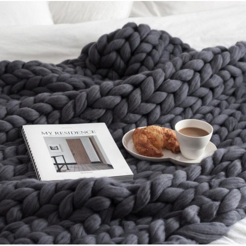 Hot Woolen Hand-woven Throw Flannel Fleece Blanket Knitted Wool Sofa Chunky Knit Weighted Blanket