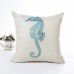 Blue Sea House Starfish Cotton Linen Cushion Cover Square Soft Decorative Pillow Case