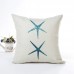 Blue Sea House Starfish Cotton Linen Cushion Cover Square Soft Decorative Pillow Case